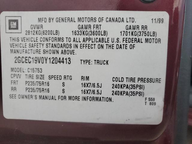 Photo 10 from auction – 2000 CHEVROLET SILVERADO with VIN 2GCEC19V0Y1204413