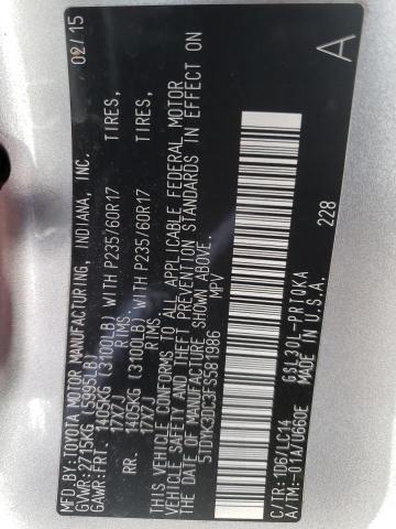 Photo 10 from auction – 2015 TOYOTA SIENNA XLE with VIN 5TDYK3DC3FS581986