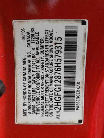 Photo 10 from auction – 2006 HONDA CIVIC EX with VIN 2HGFG12876H579315