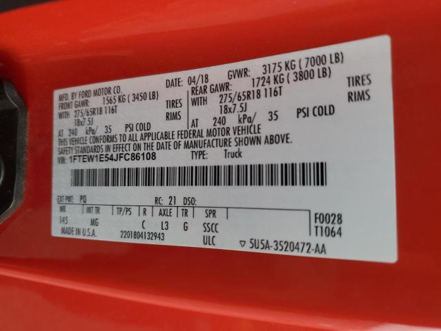 Photo 10 from auction – 2018 FORD F150 SUPER with VIN 1FTEW1E54JFC86108