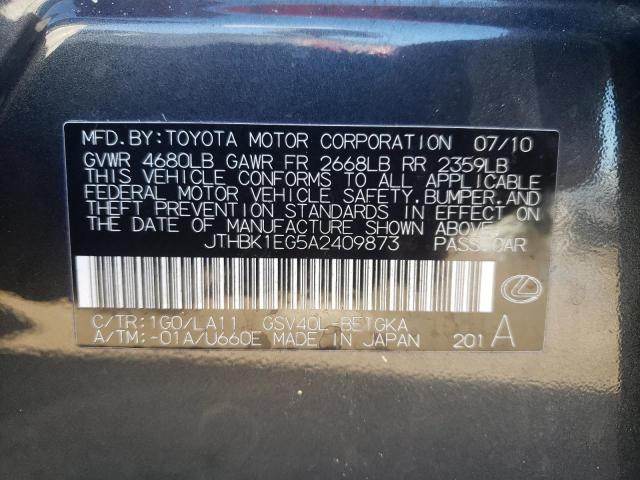 Photo 10 from auction – 2010 LEXUS ES 350 with VIN JTHBK1EG5A2409873