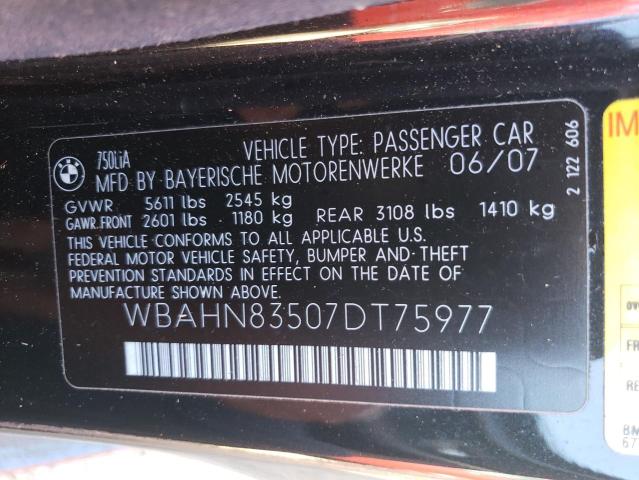 Photo 10 from auction – 2007 BMW 750 with VIN WBAHN83507DT75977