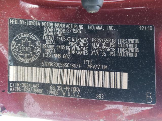 Photo 10 from auction – 2011 TOYOTA SIENNA XLE with VIN 5TDDK3DC5BS018074