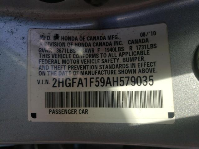 Photo 10 from auction – 2010 HONDA CIVIC LX with VIN 2HGFA1F59AH579035