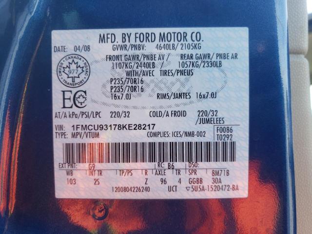 Photo 10 from auction – 2008 FORD ESCAPE XLT with VIN 1FMCU93178KE28217