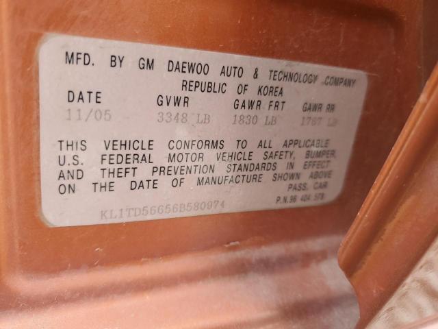 Photo 10 from auction – 2006 CHEVROLET AVEO BASE with VIN KL1TD56656B580974