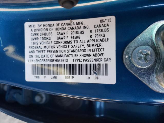 Photo 10 from auction – 2015 HONDA CIVIC LX with VIN 2HGFB2F50FH542613