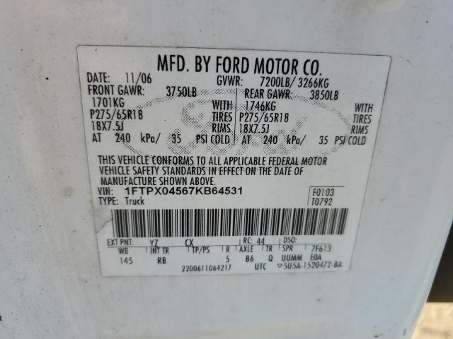 Photo 10 from auction – 2007 FORD F150 with VIN 1FTPX04567KB64531