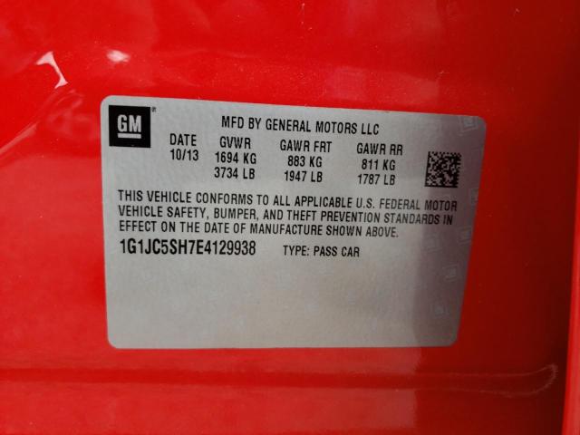 Photo 10 from auction – 2014 CHEVROLET SONIC LT with VIN 1G1JC5SH7E4129938