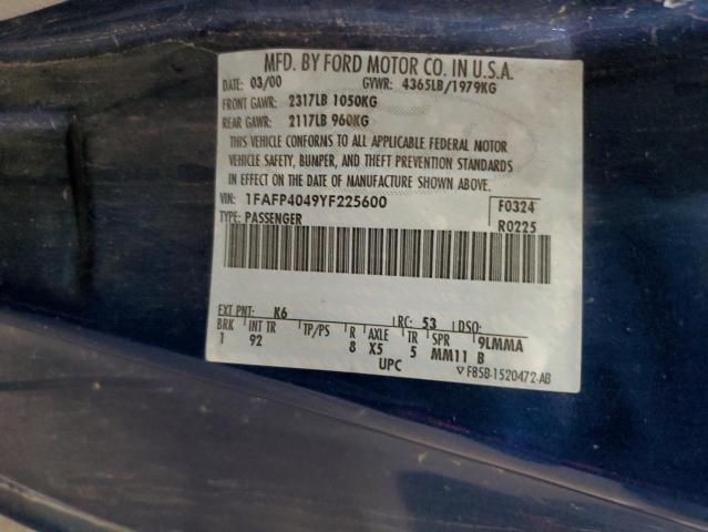 Photo 10 from auction – 2000 FORD MUSTANG with VIN 1FAFP4049YF225600