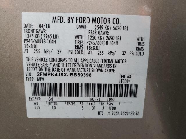 Photo 10 from auction – 2018 FORD EDGE SEL with VIN 2FMPK4J8XJBB89398