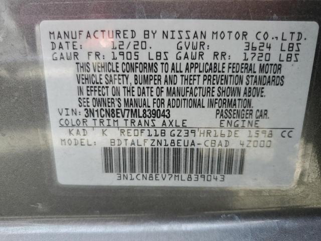 Photo 10 from auction – 2021 NISSAN VERSA SV with VIN 3N1CN8EV7ML839043