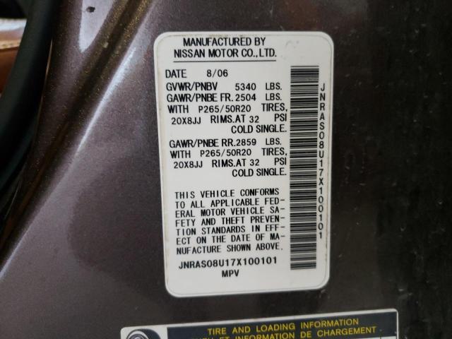 Photo 10 from auction – 2007 INFINITI FX35 with VIN JNRAS08U17X100101
