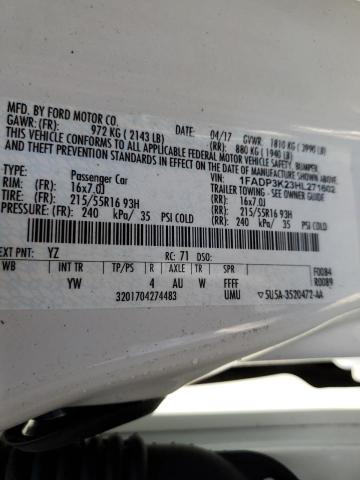 Foto 10 de la subasta – 2017 FORD FOCUS SE con VIN 1FADP3K23HL271602