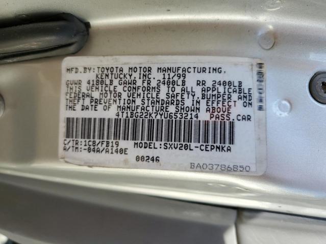 Photo 10 from auction – 2000 TOYOTA CAMRY CE with VIN 4T1BG22K7YU653214