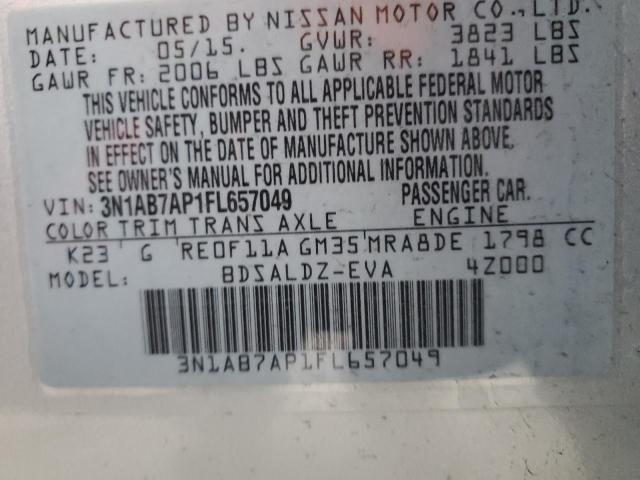 Photo 13 from auction – 2015 NISSAN SENTRA S with VIN 3N1AB7AP1FL657049