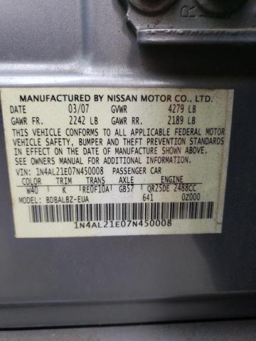 Photo 10 from auction – 2007 NISSAN ALTIMA 2.5 with VIN 1N4AL21E07N450008