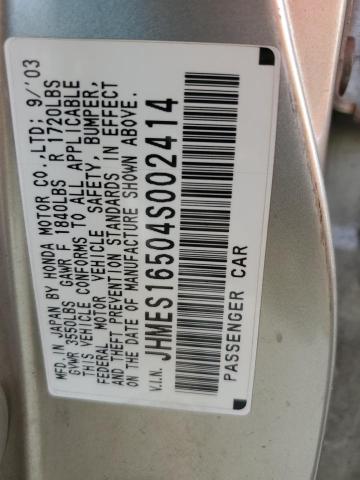 Photo 10 from auction – 2003 HONDA CIVIC with VIN JHMES16504S002414