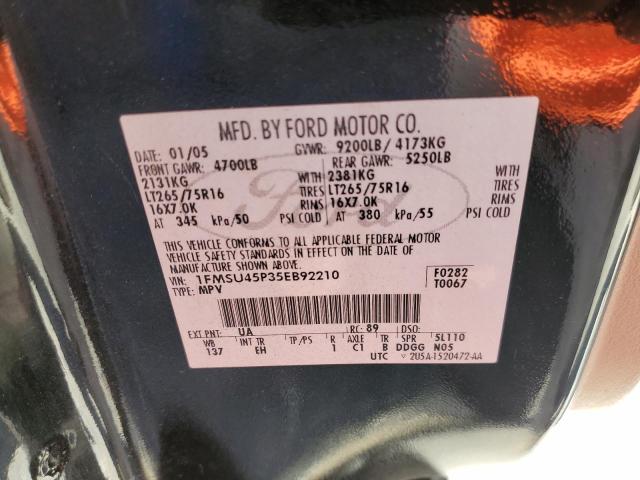 Photo 10 from auction – 2005 FORD EXCURSION with VIN 1FMSU45P35EB92210