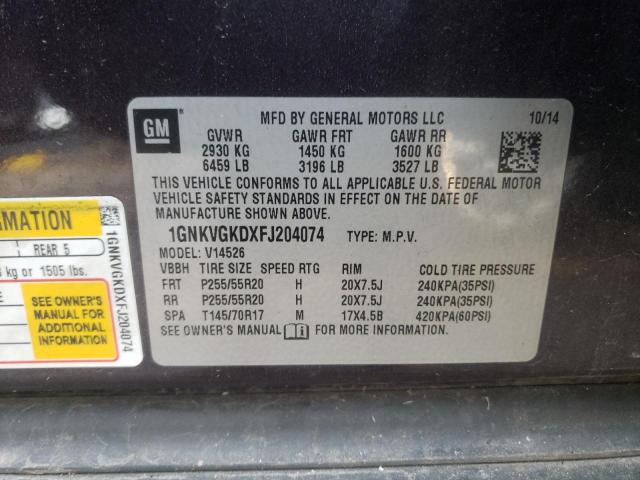 Photo 10 from auction – 2015 CHEVROLET TRAVERSE L with VIN 1GNKVGKDXFJ204074