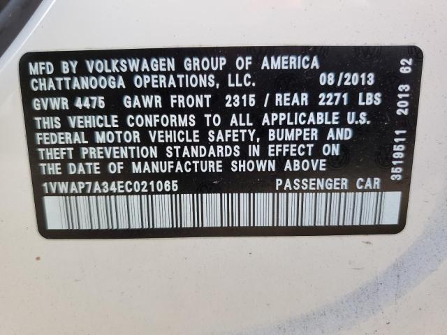 Photo 10 from auction – 2014 VOLKSWAGEN PASSAT S with VIN 1VWAP7A34EC021065