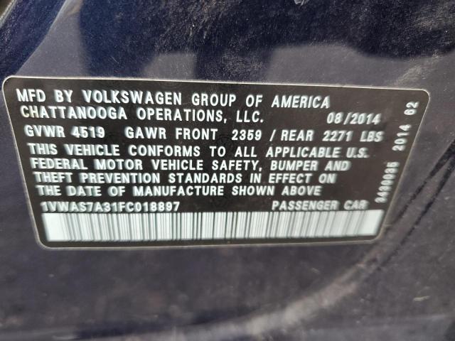Photo 10 from auction – 2015 VOLKSWAGEN PASSAT S with VIN 1VWAS7A31FC018897