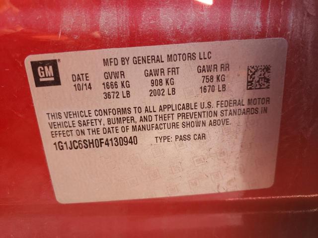 Photo 10 from auction – 2015 CHEVROLET SONIC LT with VIN 1G1JC6SH0F4130940