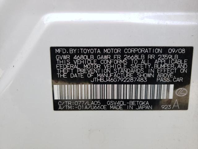 Photo 10 from auction – 2009 LEXUS ES 350 with VIN JTHBJ46G792287483