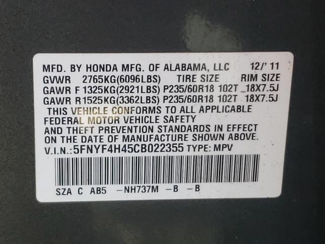Photo 10 from auction – 2012 HONDA PILOT EX with VIN 5FNYF4H45CB022355