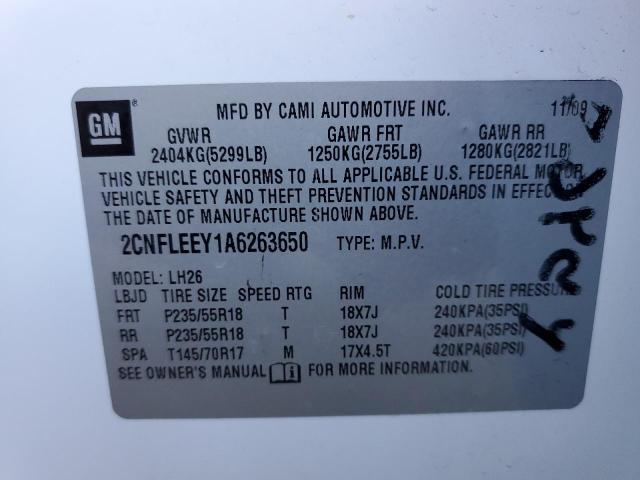 Photo 10 from auction – 2010 CHEVROLET EQUINOX LT with VIN 2CNFLEEY1A6263650