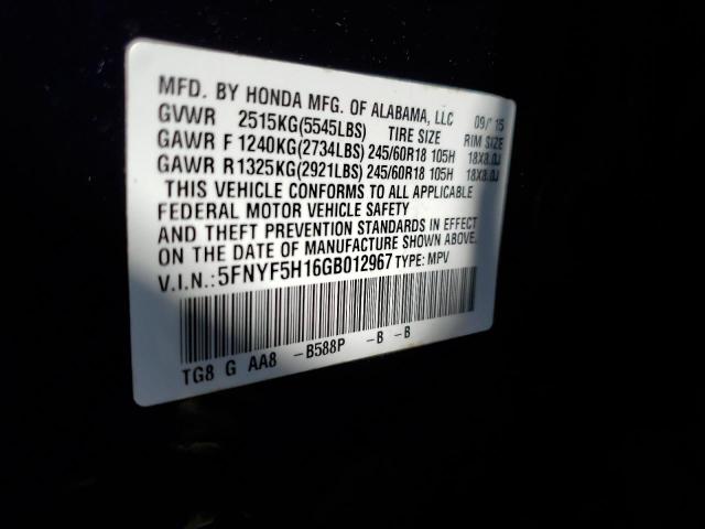Photo 10 from auction – 2016 HONDA PILOT LX with VIN 5FNYF5H16GB012967