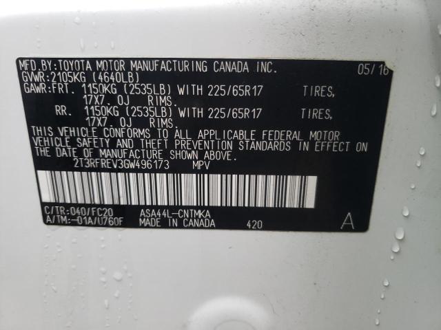 Photo 10 from auction – 2016 TOYOTA RAV4 XLE with VIN 2T3RFREV3GW496173