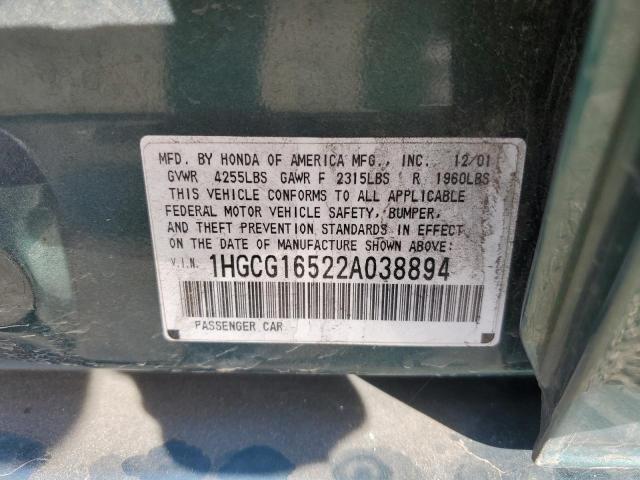Photo 10 from auction – 2002 HONDA ACCORD EX with VIN 1HGCG16522A038894