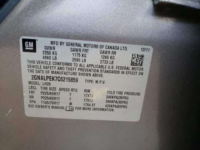 Photo 10 from auction – 2012 CHEVROLET EQUINOX LT with VIN 2GNALPEK7C6215859