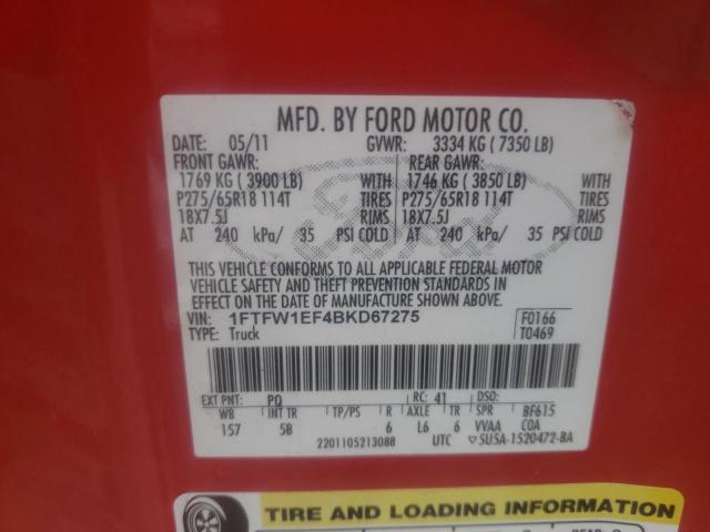Photo 10 from auction – 2011 FORD F150 SUPER with VIN 1FTFW1EF4BKD67275