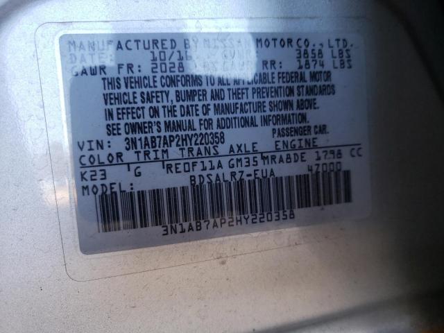 Photo 10 from auction – 2017 NISSAN SENTRA S with VIN 3N1AB7AP2HY220358