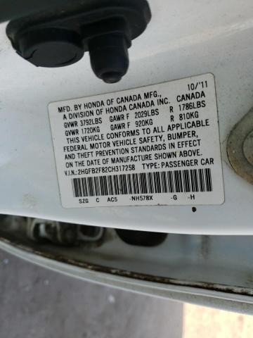 Photo 10 from auction – 2012 HONDA CIVIC EX with VIN 2HGFB2F82CH317258