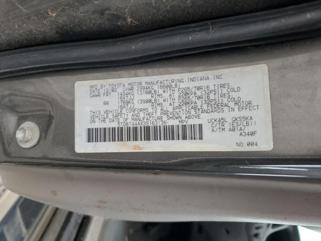 Photo 10 from auction – 2003 TOYOTA SEQUOIA SR with VIN 5TDBT44AX3S163136