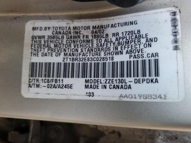 Photo 10 from auction – 2003 TOYOTA COROLLA CE with VIN 2T1BR32E83C028518