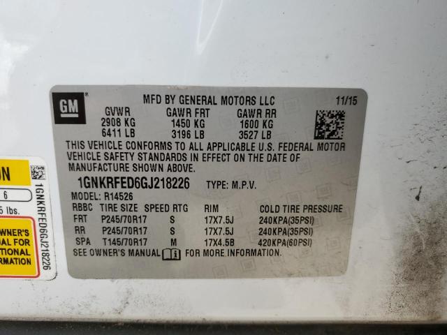 Photo 10 from auction – 2016 CHEVROLET TRAVERSE L with VIN 1GNKRFED6GJ218226