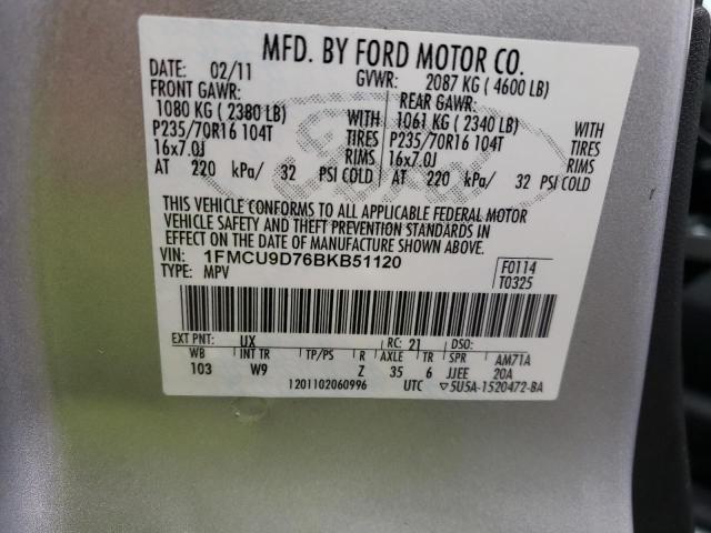 Photo 10 from auction – 2011 FORD ESCAPE XLT with VIN 1FMCU9D76BKB51120