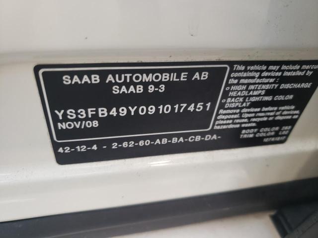 Photo 10 from auction – 2009 SAAB 9-3 2.0T with VIN YS3FB49Y091017451