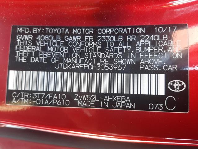 Photo 10 from auction – 2017 TOYOTA PRIUS PRIM with VIN JTDKARFP0H3053967
