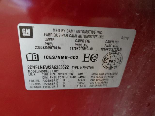 Photo 10 from auction – 2010 CHEVROLET EQUINOX LT with VIN 2CNFLNEW2A6303622