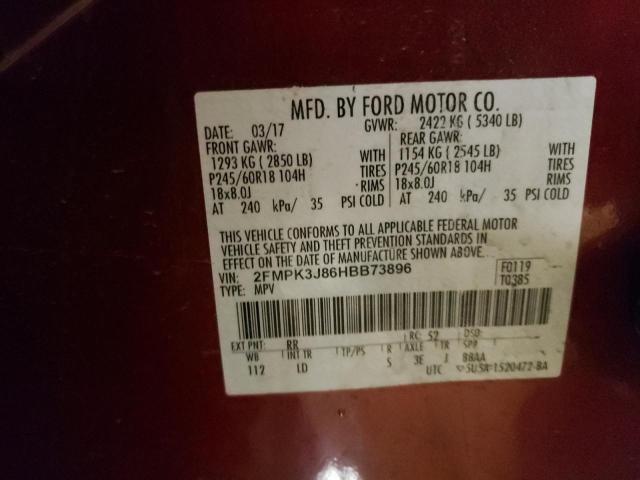 Photo 10 from auction – 2017 FORD EDGE SEL with VIN 2FMPK3J86HBB73896