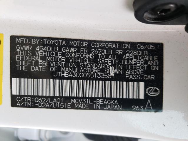 Photo 10 from auction – 2005 LEXUS ES 330 with VIN JTHBA30G055133581