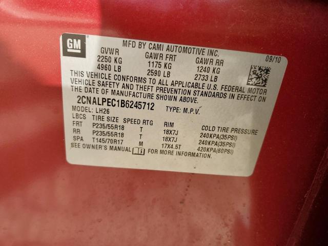 Photo 10 from auction – 2011 CHEVROLET EQUINOX LT with VIN 2CNALPEC1B6245712