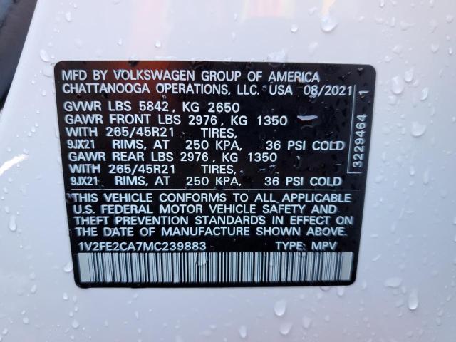 Photo 10 from auction – 2021 VOLKSWAGEN ATLAS CROS with VIN 1V2FE2CA7MC239883