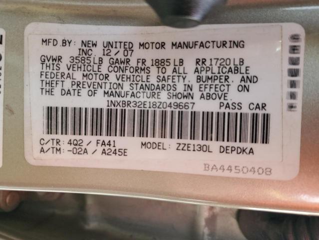 Photo 10 from auction – 2008 TOYOTA COROLLA CE with VIN 1NXBR32E18Z049667