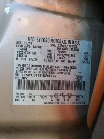 Photo 10 from auction – 2001 FORD ESCAPE XLS with VIN 1FMYU01181KF55925